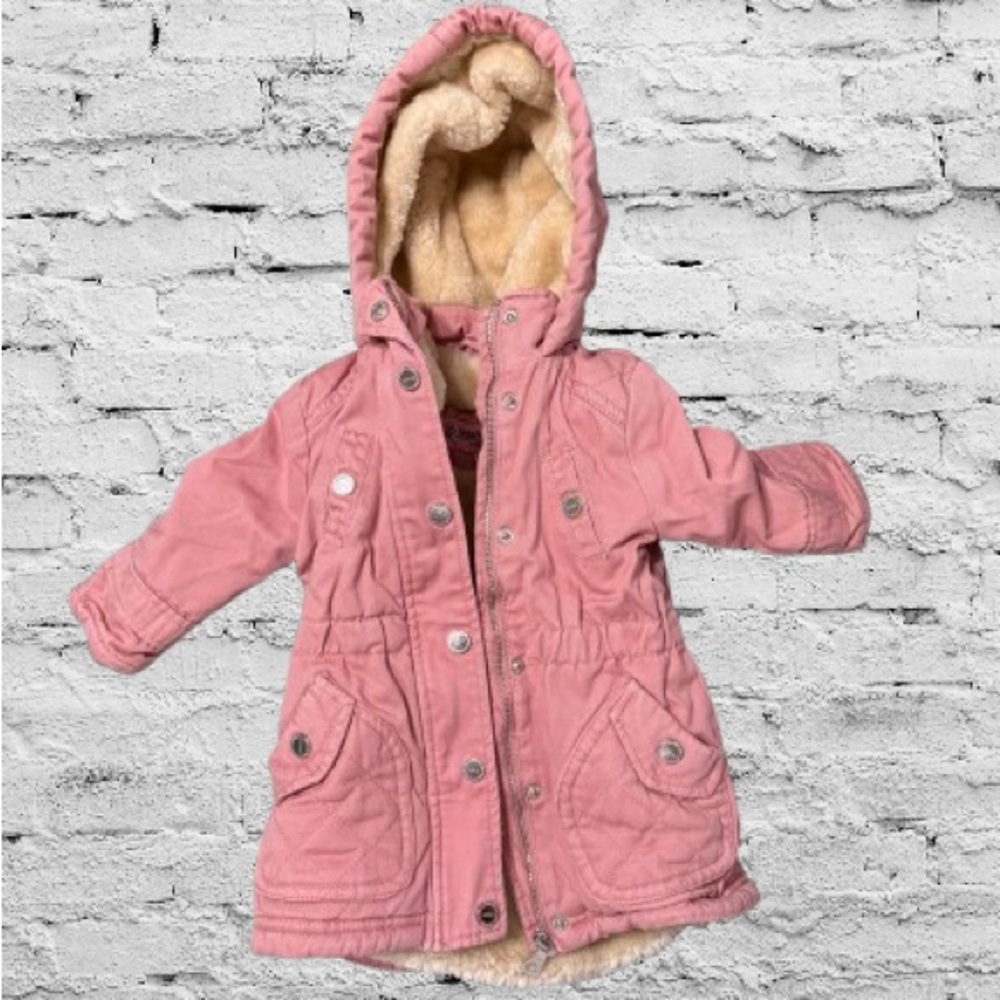 Pink Hooded Jacket with Faux Fur Lining